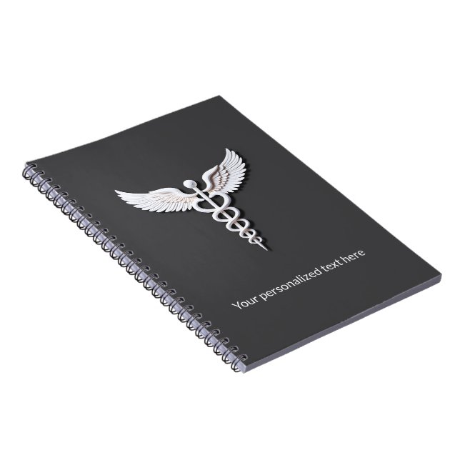 Medical White Detailed Clean Caduceus Warm Grey Notebook (Right Side)