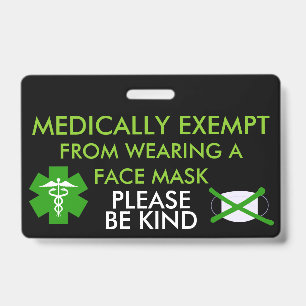 Medically Exempt From Face Masks Badge ID Badge
