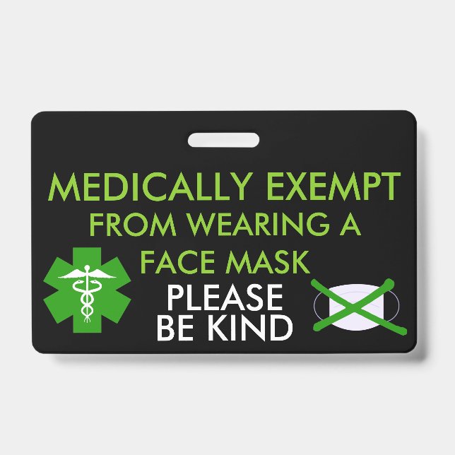 Medically Exempt From Face Masks Badge ID Badge (Front)