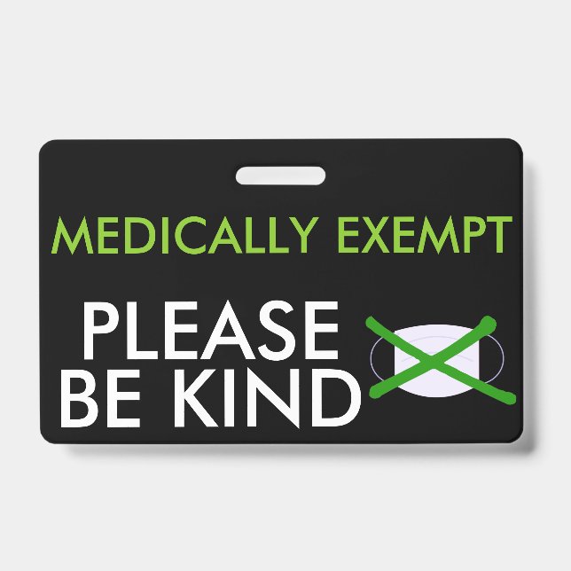 Medically Exempt From Face Masks Badge ID Badge (Front)