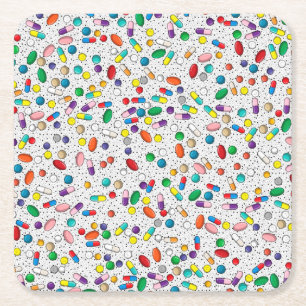 Medication Nurse Pharmacy Doctor Pill Design Square Paper Coaster
