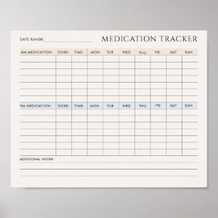 Medication Tracker Printable Downloadable Poster