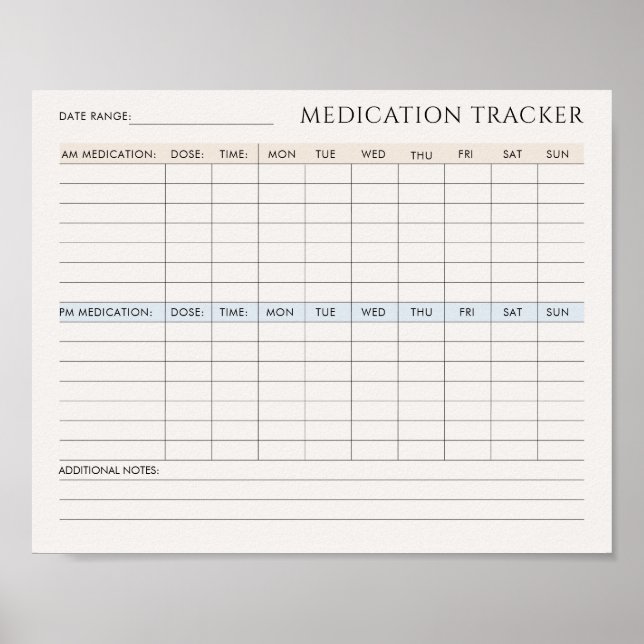 Medication Tracker Printable Downloadable Poster (Front)