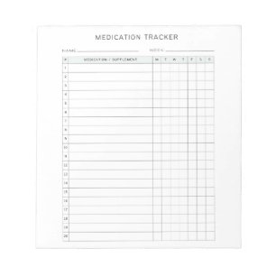 Medication Weekly Tracker Log Prescription  Notepad
