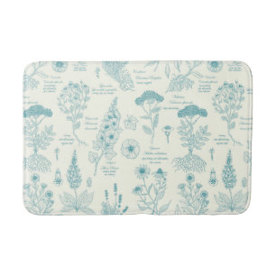 Medicinal Garden Herbarium in blue and off white Bath Mat