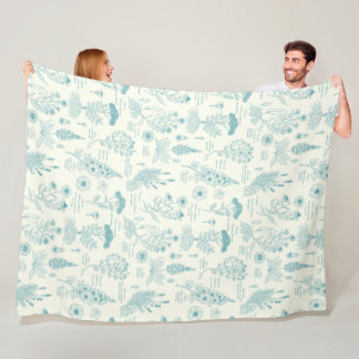 Medicinal Garden Herbarium in blue and off white Fleece Blanket