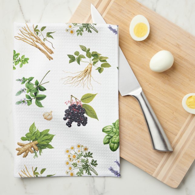 Medicinal Herbs Pattern Tea Towel (Quarter Fold)