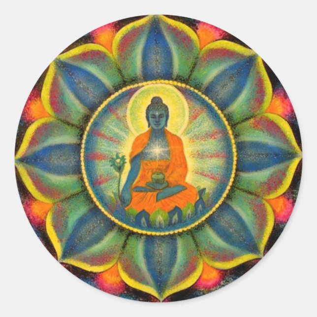 Medicine Buddha Mandala Art Round Stickers (Front)