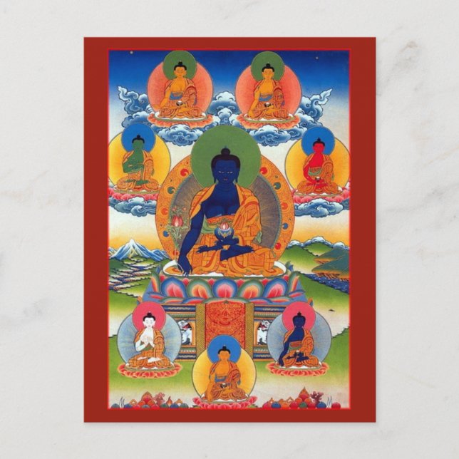 Medicine Buddha Tibetan Buddhist Altar Card (Front)