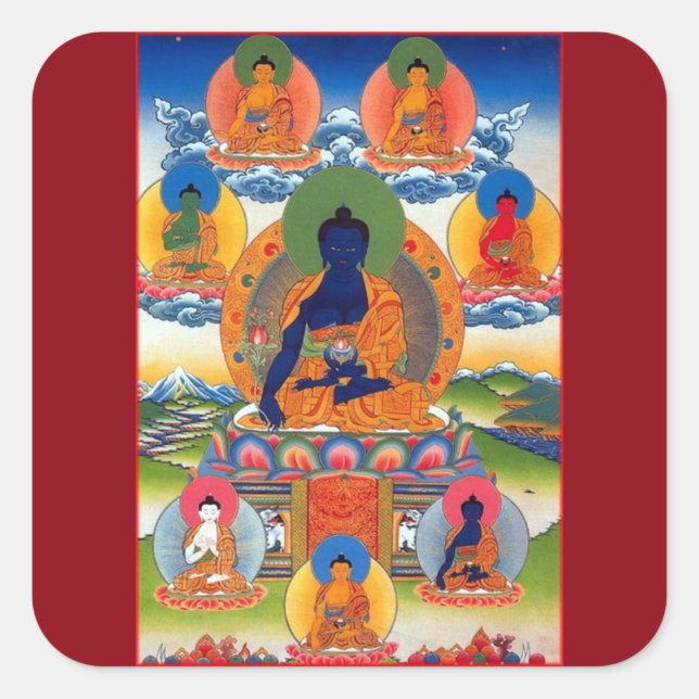 Medicine Buddha Tibetan Buddhist Art Square Sticker (Front)