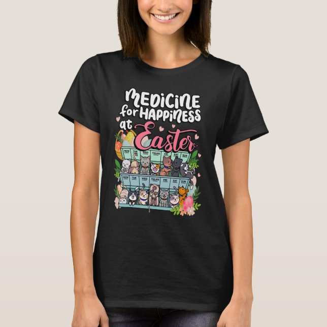 Medicine For Happiness At Easter Clowder of Cats H T-Shirt (Front)