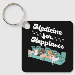 Medicine For Happiness Pill Box Animals Dog Breeds Key Ring