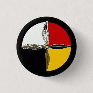 Medicine Wheel Cross Native American Button Pin