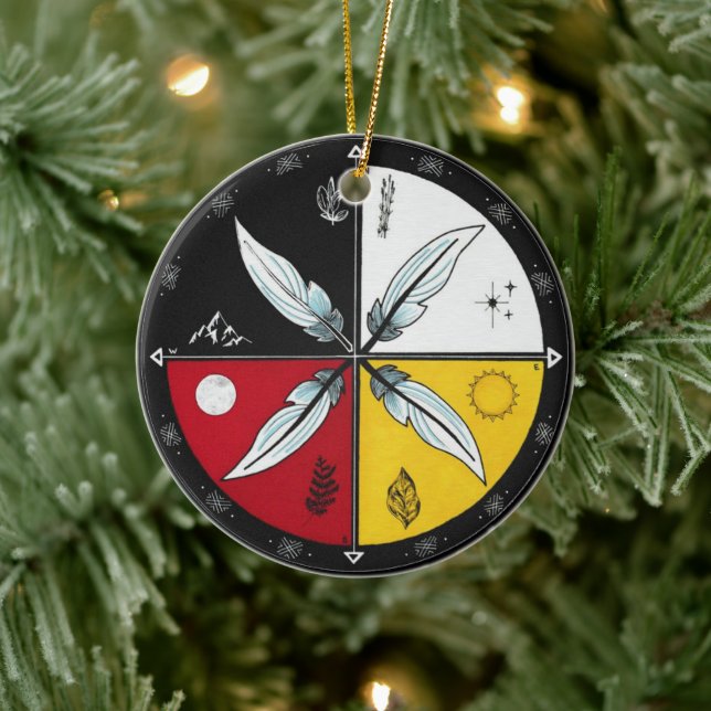 Medicine Wheel Mandala Round Indigenous Ceramic Ornament (Tree)