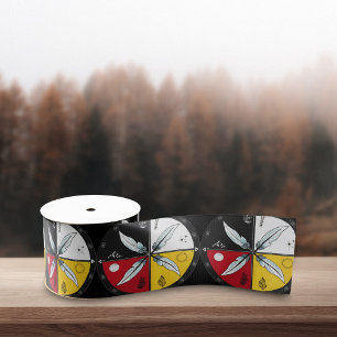 Medicine Wheel Mandala Round Indigenous Grosgrain Ribbon
