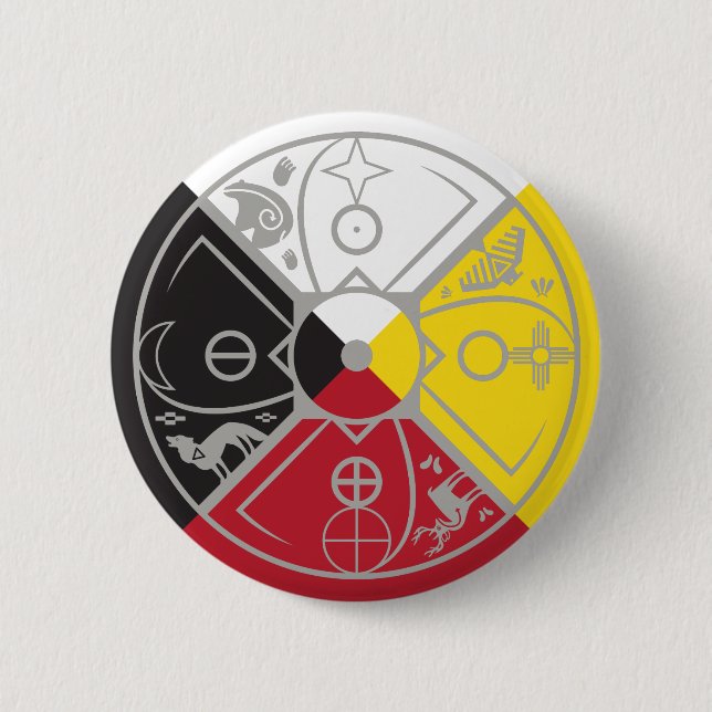 medicine wheel sacred hoop 6 cm round badge (Front)