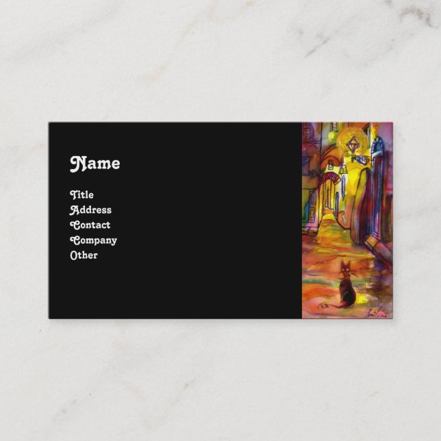 MEDIEVAL ALLEY BY NIGHT IN FLORENCE black Business Card (Front)