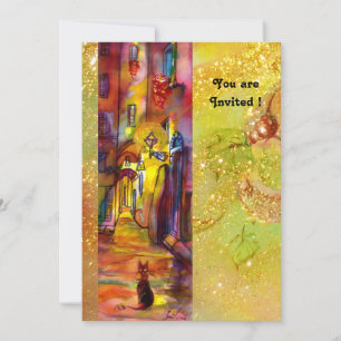 MEDIEVAL  ALLEY BY NIGHT IN FLORENCE,red yellow Invitation