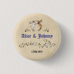Medieval animals bride and groom round badge