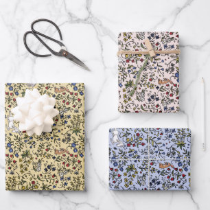 Medieval animals mille fleurs wrapping paper