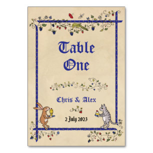 Medieval animals table no. card with couple's name