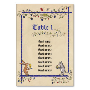 Medieval animals table no. card with guest names