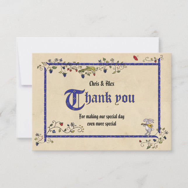 Medieval animals thank you flat card (Front)