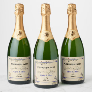 Medieval animals wedding champagne bottle label