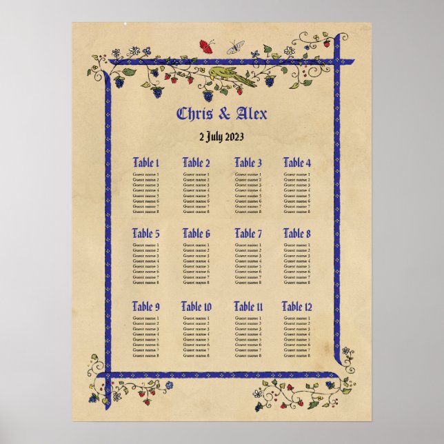 Medieval animals wedding seating chart (Front)