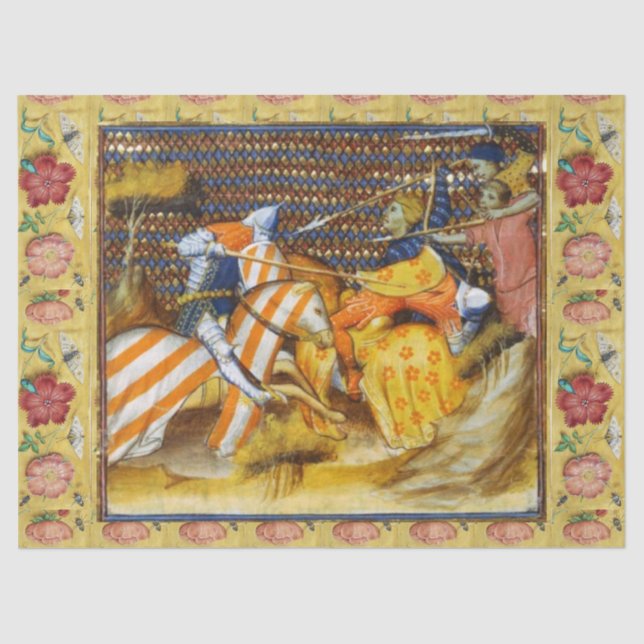 MEDIEVAL BATTLE, FIGHTING KNIGHTS HORSEBACK TISSUE PAPER (Front)
