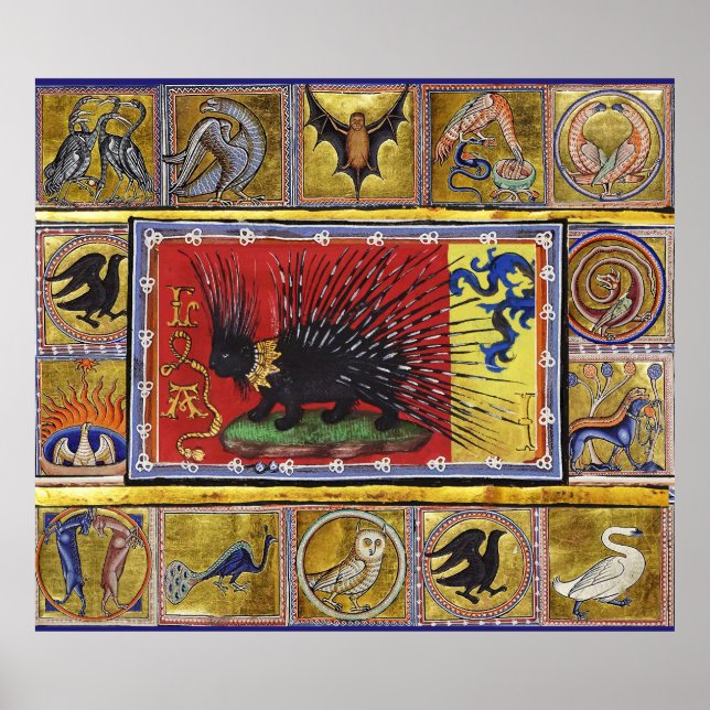 MEDIEVAL BESTIARY,BLACK HEDGEHOG KING and ANIMALS  Poster (Front)