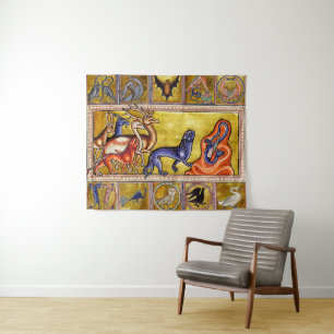 MEDIEVAL BESTIARY,DEERS,GOAT,CAMEL PANTHER,DRAGON TAPESTRY