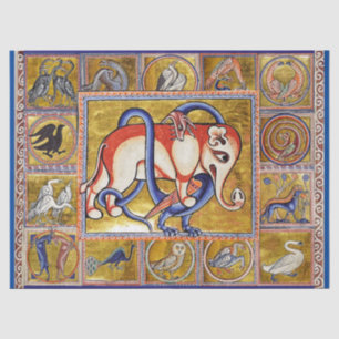 MEDIEVAL BESTIARY,ELEPHANT COMBATTING SNAKE DRAGON TISSUE PAPER