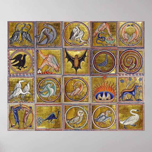MEDIEVAL BESTIARY, FANTASTIC ANIMALS,GOLD RED BLUE POSTER (Front)