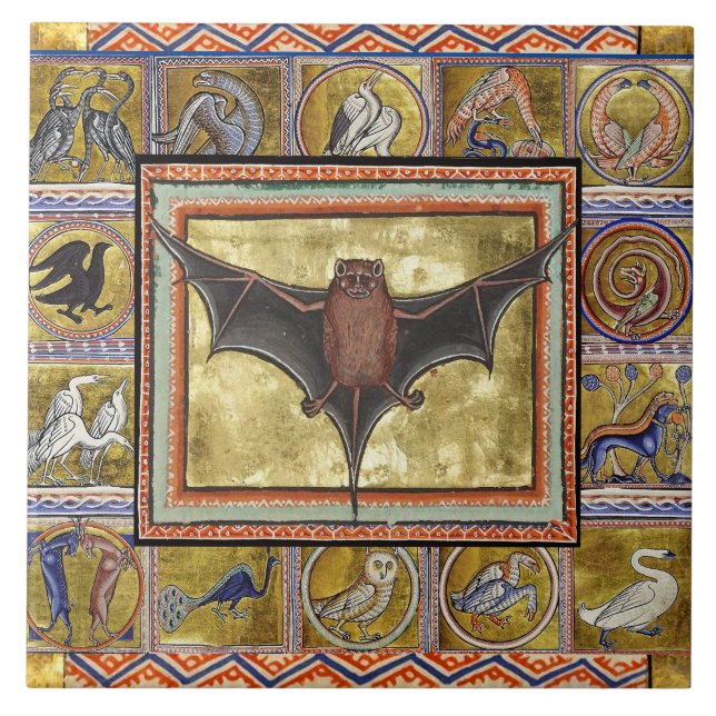 MEDIEVAL BESTIARY,FLYING BAT,FOREST ANIMALS CERAMIC TILE (Front)