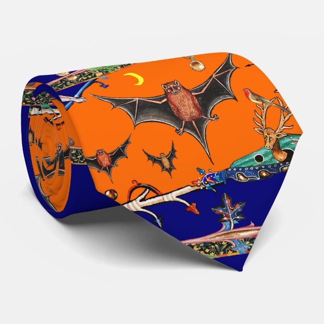 MEDIEVAL BESTIARY,FLYING BATS,FOREST ANIMAL Orange Tie (Rolled)