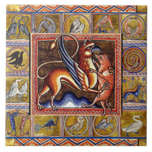 MEDIEVAL BESTIARY,GRIPHON AND WILD BOAR,ANIMALS  CERAMIC TILE