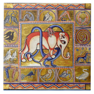 MEDIEVAL BESTIARY,GRYPHON AND WILD BOAR,ANIMALS  CERAMIC TILE