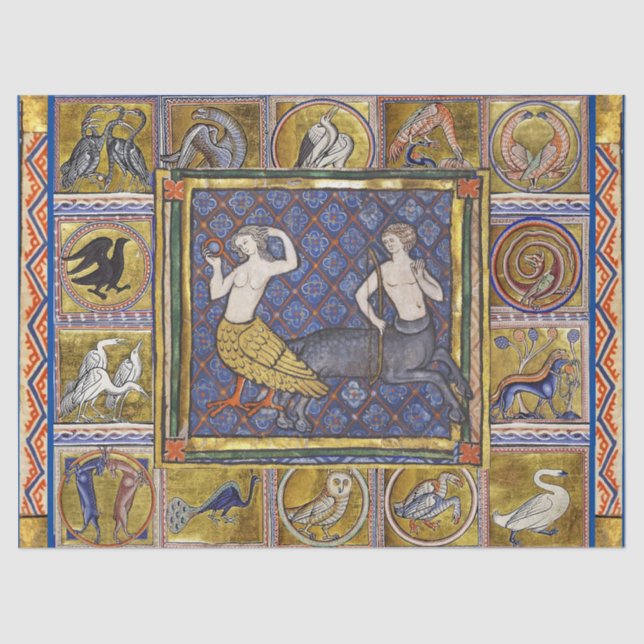 MEDIEVAL BESTIARY,HARPY AND CENTAUR,FOREST ANIMALS TISSUE PAPER (Front)