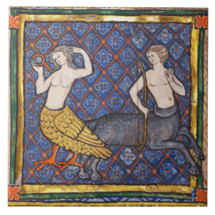 MEDIEVAL BESTIARY,HARPY AND CENTAUR Mythogical Ceramic Tile