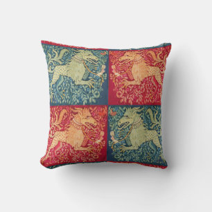 MEDIEVAL BESTIARY Lion Like Beast in Red Blue Cushion