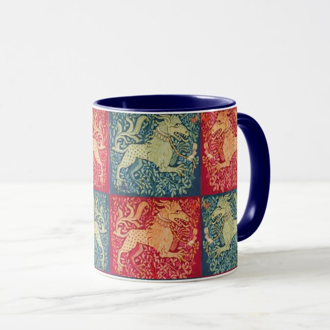MEDIEVAL BESTIARY Lion Like Beast in Red Blue Mug (Front Right)