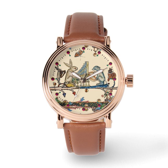 MEDIEVAL BESTIARY MAKING MUSIC,Rabbit,Dog Ivory Watch (Front)
