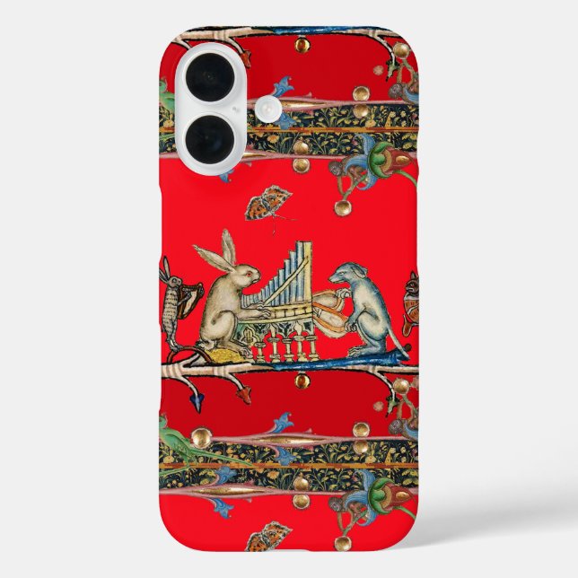 MEDIEVAL BESTIARY MAKING MUSIC,Rabbit, Dog Red Cas Case-Mate iPhone Case (Back)