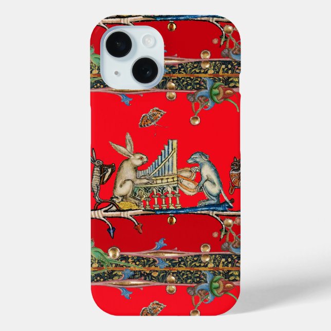 MEDIEVAL BESTIARY MAKING MUSIC,Rabbit, Dog Red Case-Mate iPhone Case (Back)