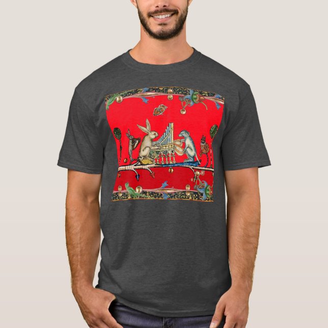 MEDIEVAL BESTIARY MAKING MUSIC,Rabbit,Dog Red T-Shirt (Front)