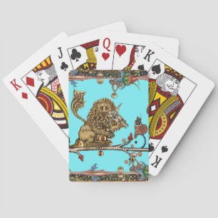 MEDIEVAL BESTIARY MAKING MUSIC Violinist Lion,Blue Playing Cards