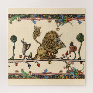 MEDIEVAL BESTIARY MAKING MUSIC Violinist Lion,Hare Jigsaw Puzzle