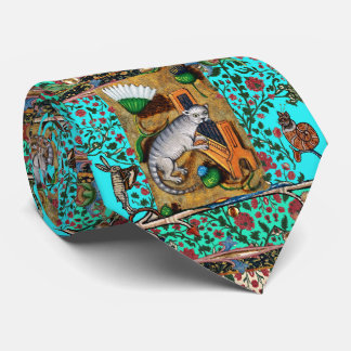 MEDIEVAL BESTIARY MUSIC,CAT PLAYING ORGAN Blue Tie