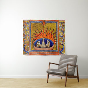 MEDIEVAL BESTIARY,PHOENIX IN RED FLAMES,LIFE TREE TAPESTRY